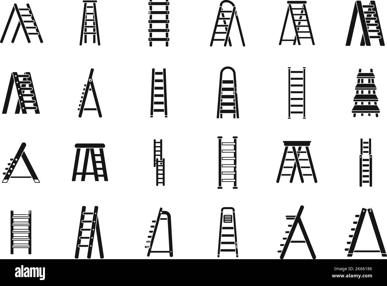 Step ladder icons set simple vector. Home metal. Stairway wooden Stock