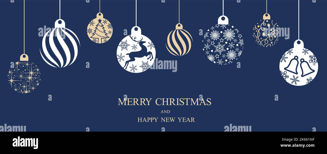Vector Blue Flat Background Illustration With Christmas Balls And Text ...