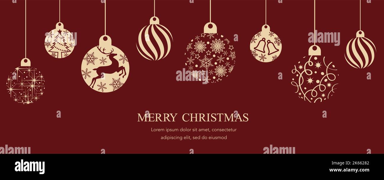 Vector Red Flat Background Illustration With Christmas Balls And Text Space. Stock Vector