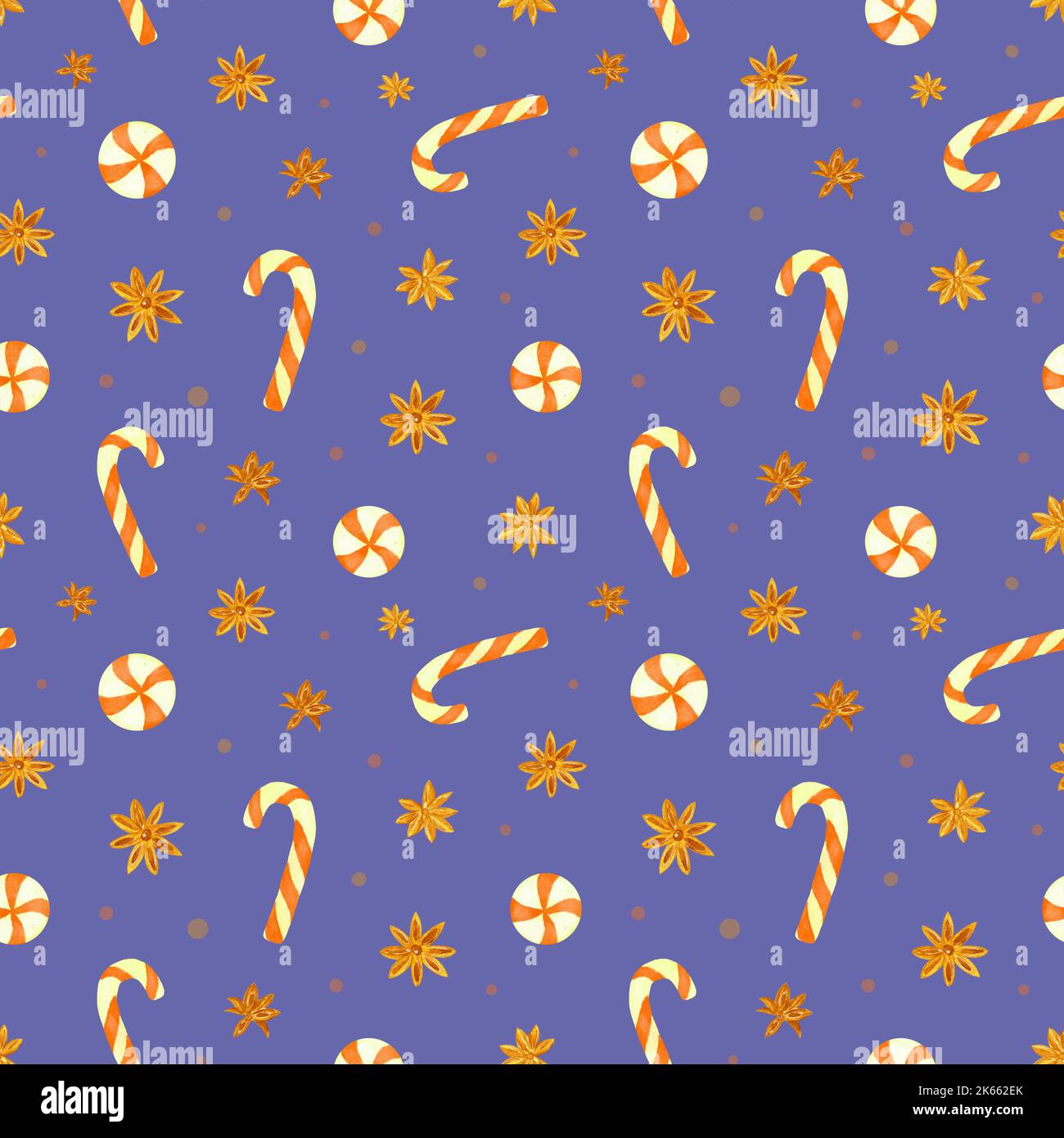Watercolor Christmas seamless pattern with Candy Canes and Anise ...
