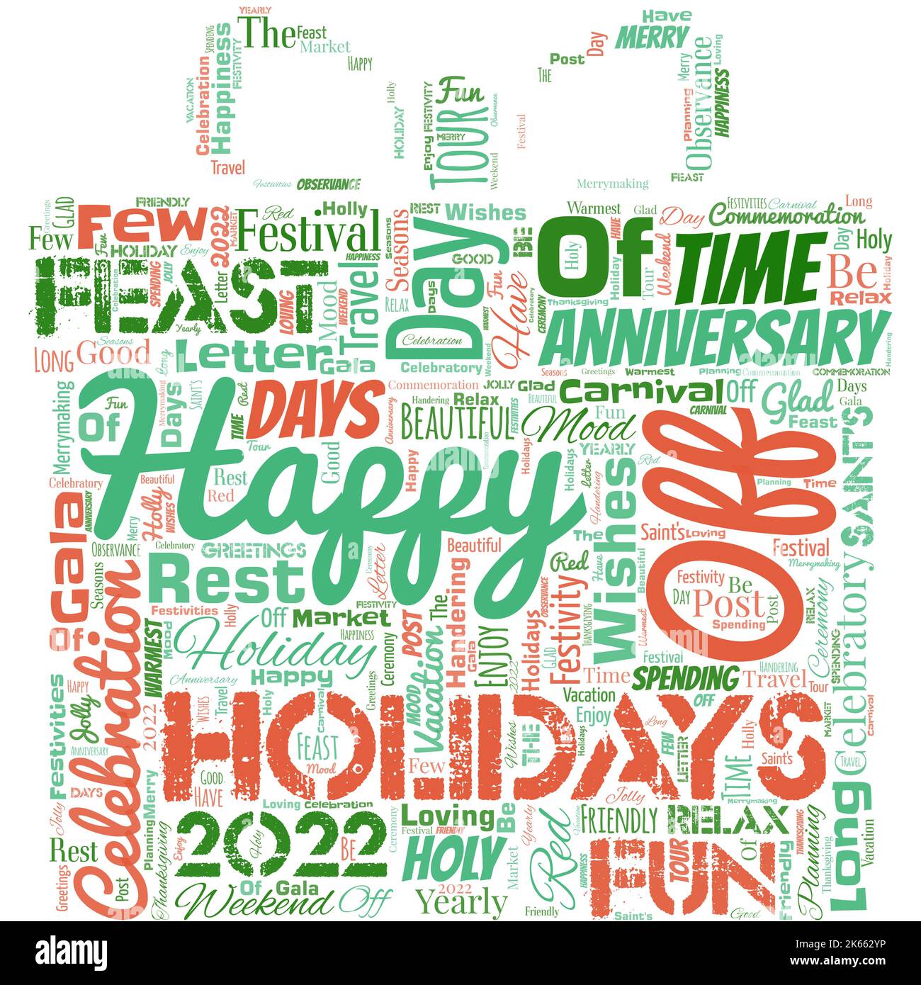 Big word cloud in the shape of present with words Happy Holidays. Greeting used to recognize the 