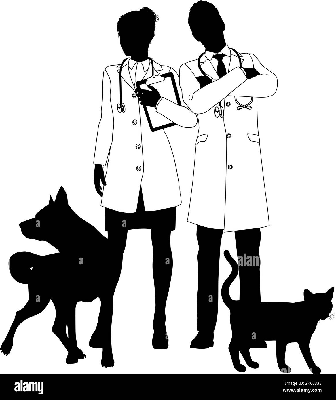 Man and Woman Vets Dog and Cat Pets Silhouette Stock Vector Image & Art