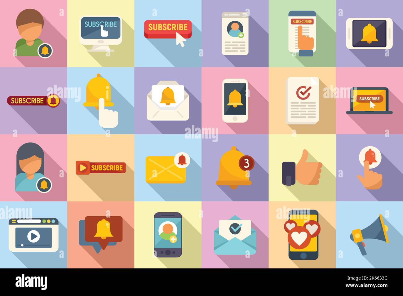 Subscribe icons set flat vector. Button arrow. Social media Stock ...