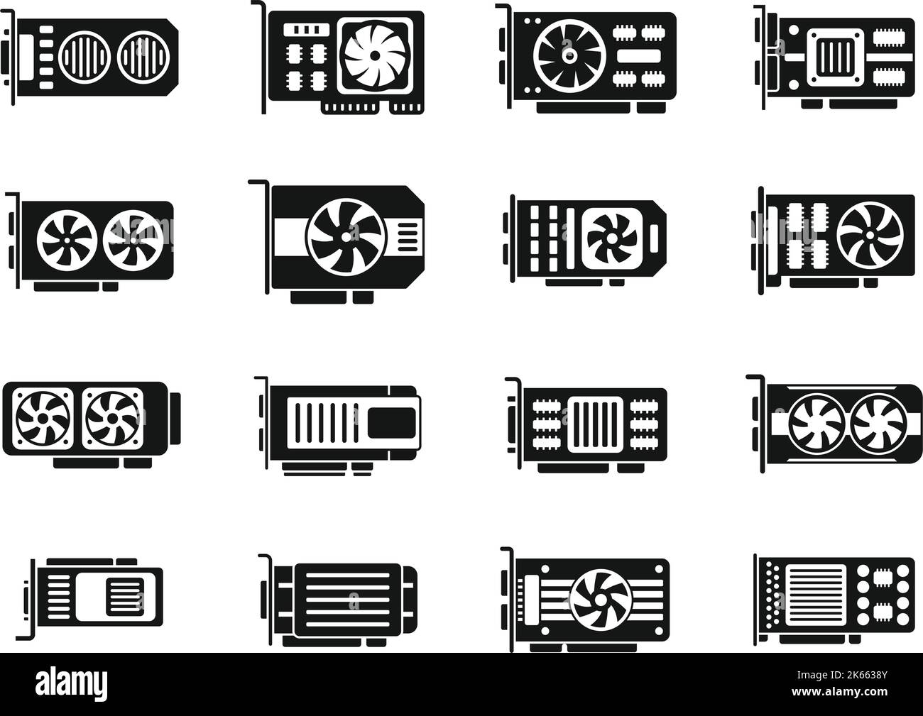 GPU graphic card icons set simple vector. Hard ware. Board capacitor
