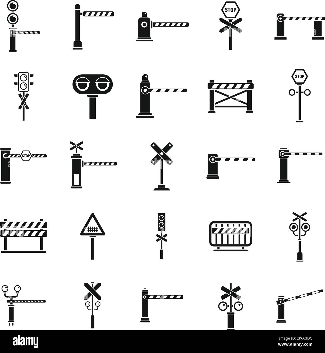 Railroad barrier icons set simple vector. Crossing railway. Sign barrier Stock Vector