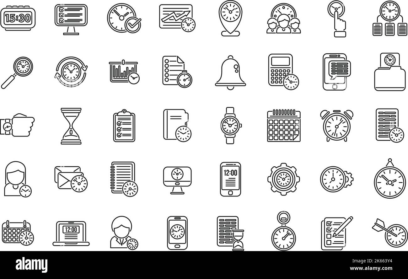 Time management icons set outline vector. Calendar hour. Alarm clock ...