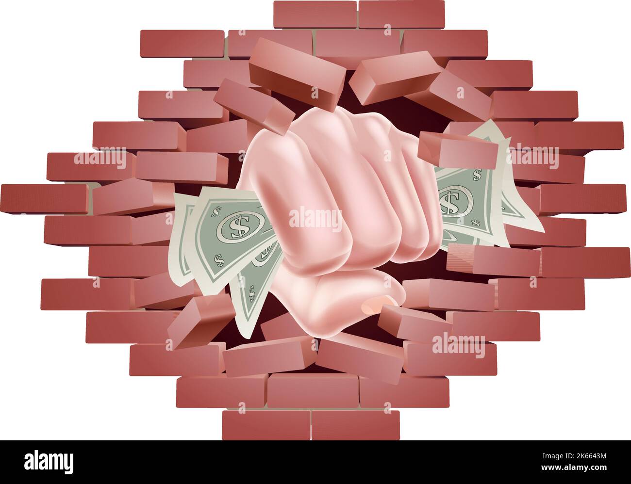Hand Fist Holding Cash Money Punching Wall Stock Vector