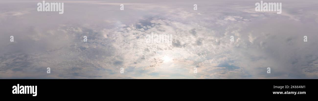 Overcast sky panorama on rainy day with Nimbostratus clouds in seamless spherical equirectangular format. Full zenith for use in 3D graphics, game and Stock Photo