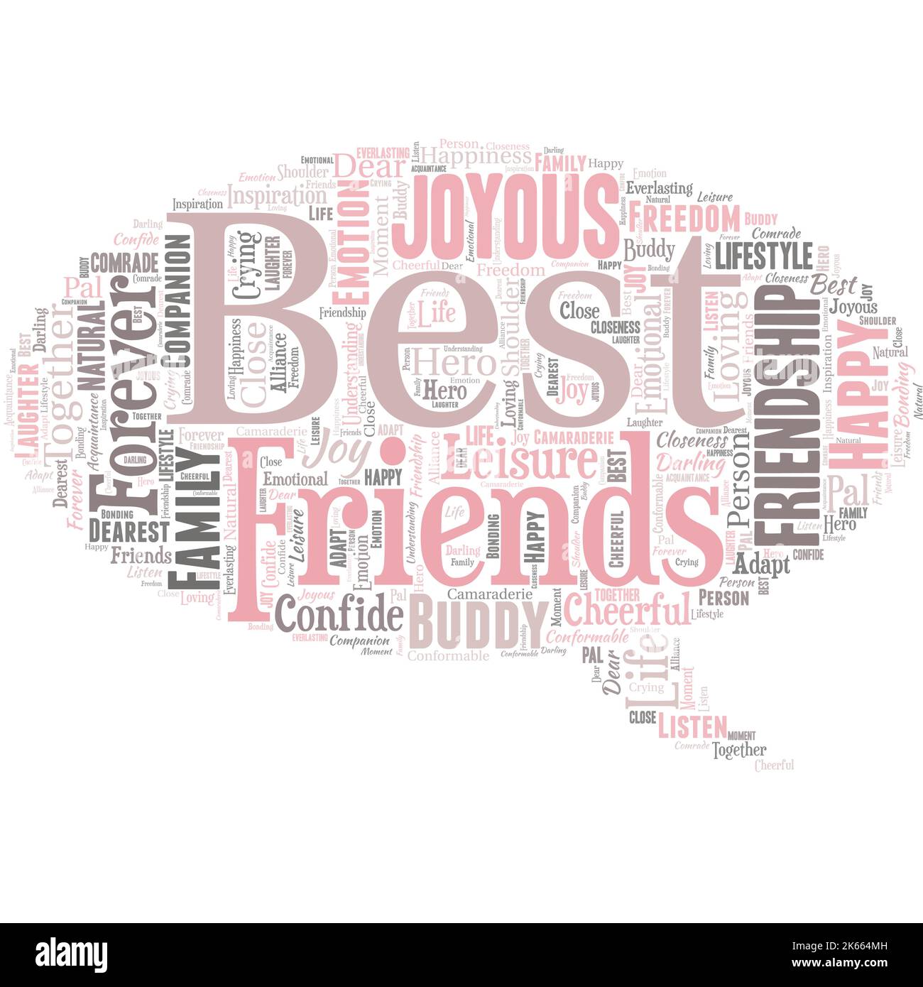 Big word cloud in the shape of speech bubble with words best friends. A person you value above other persons. Forever buddies Stock Vector