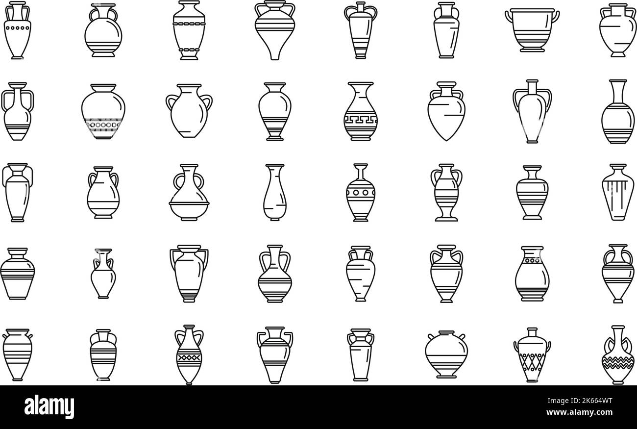 Amphora icons set outline vector. Vase pottery. Greek jar Stock Vector