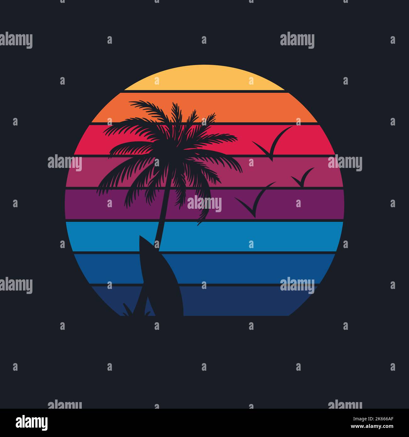 Ocean and beach panoramic landscape. Summer time design artwork ...