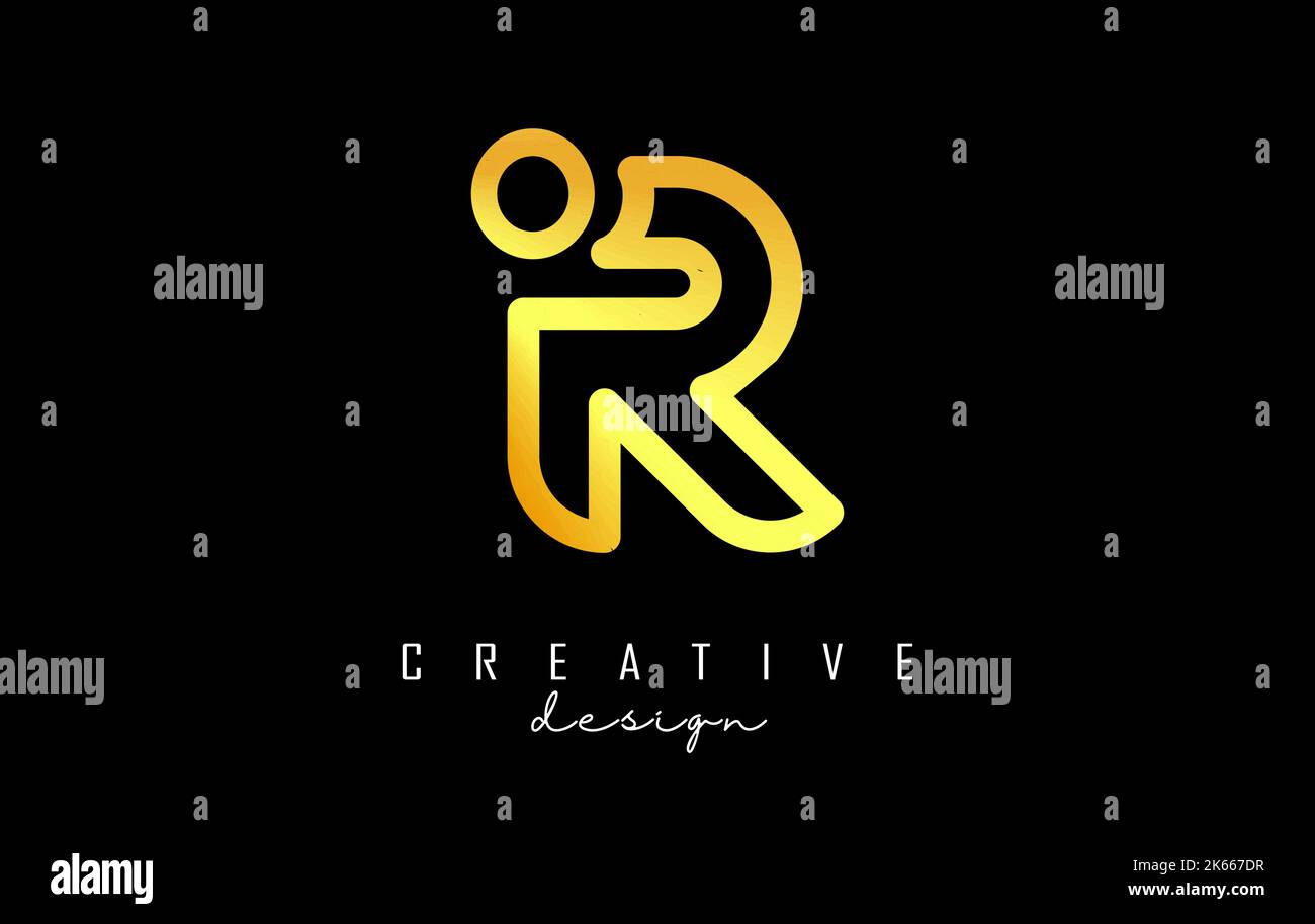 Outline golden letter R logo with a minimalist and gradient design ...