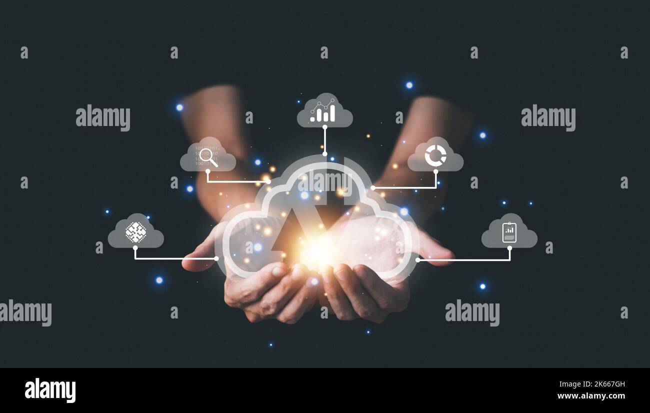 Cloud computing technology concept with businessman. Big data analytics ...
