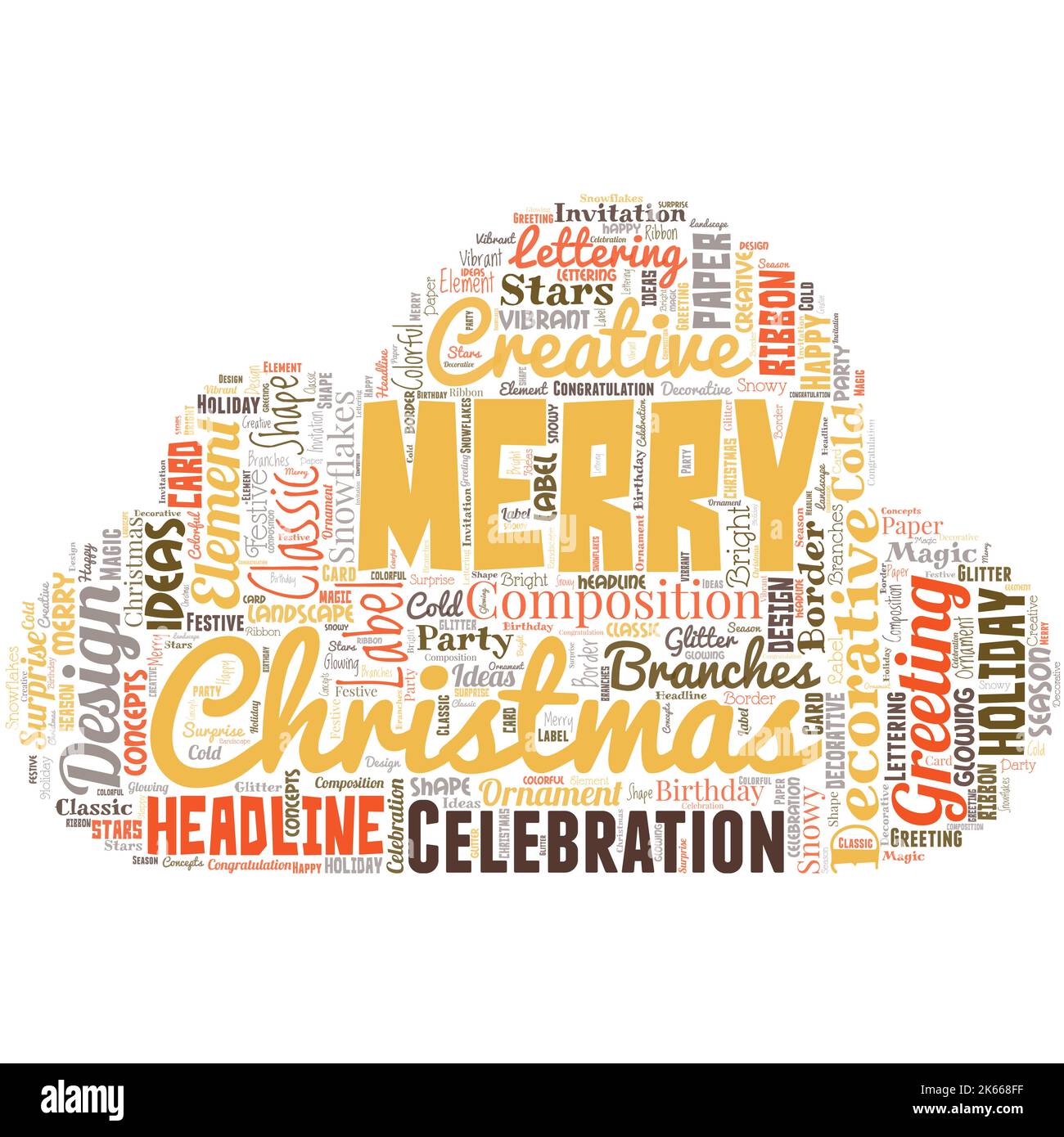 Big word cloud with words Merry Christmas. Annual tradition to celebrate the birth of Jesus 