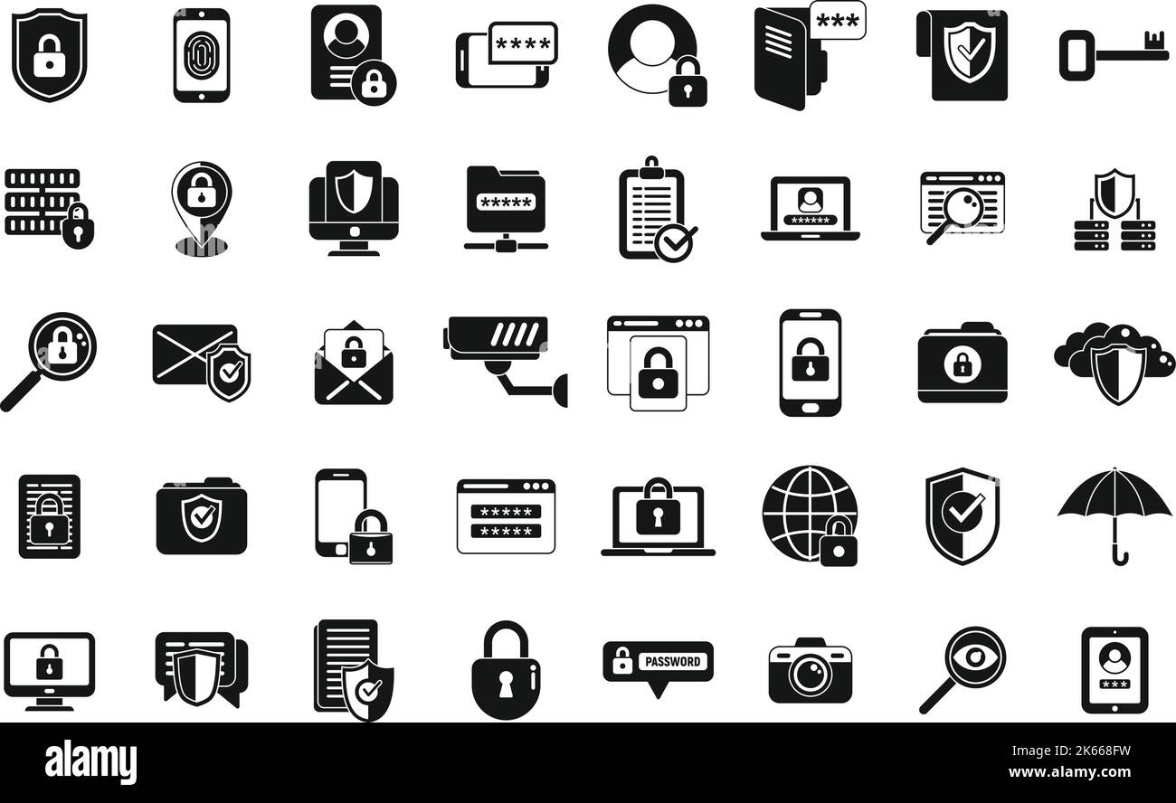 Privacy icons set simple vector. Eye fingerprint. Biometric identity ...