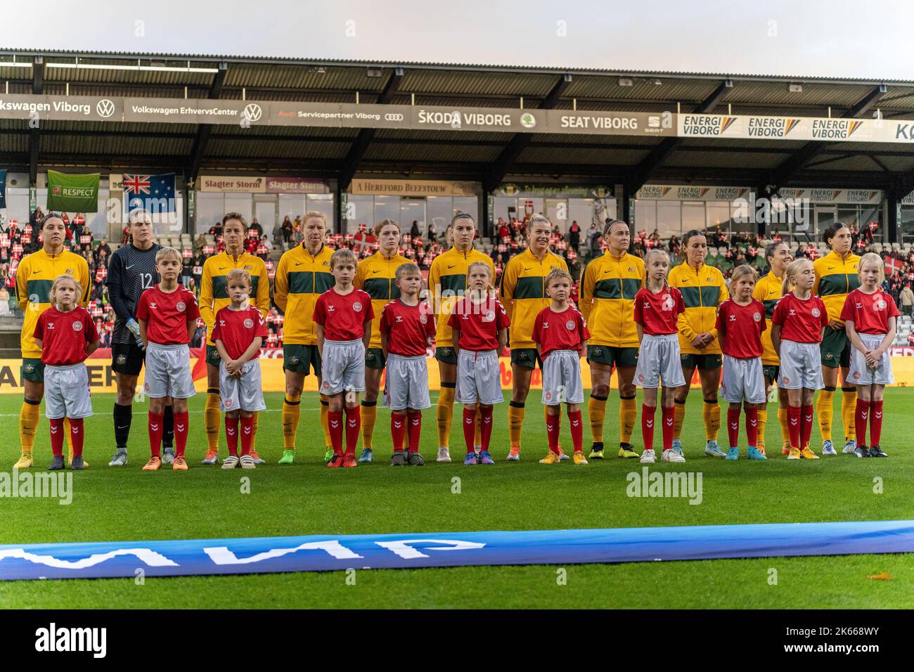 Denmark. 11th Oct, 2022. The players of Australia line up