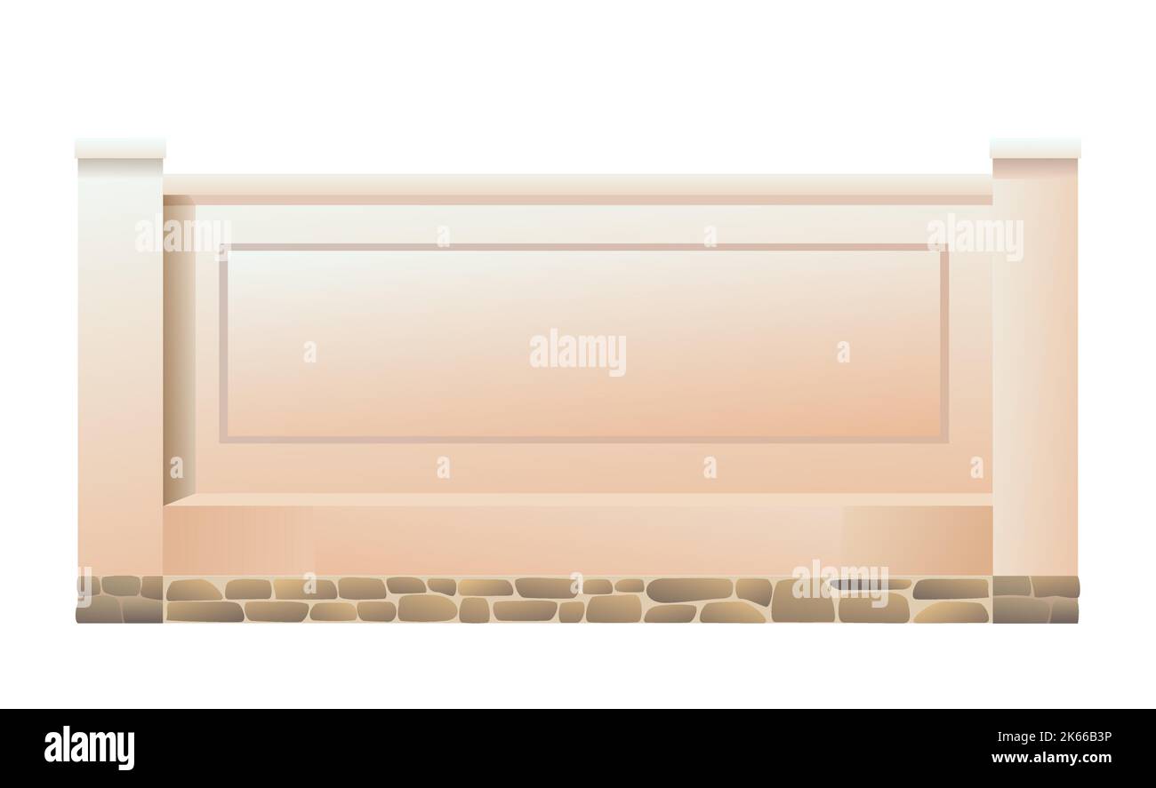 Plastered stone fence. Isolated on white background Vector. Stock Vector