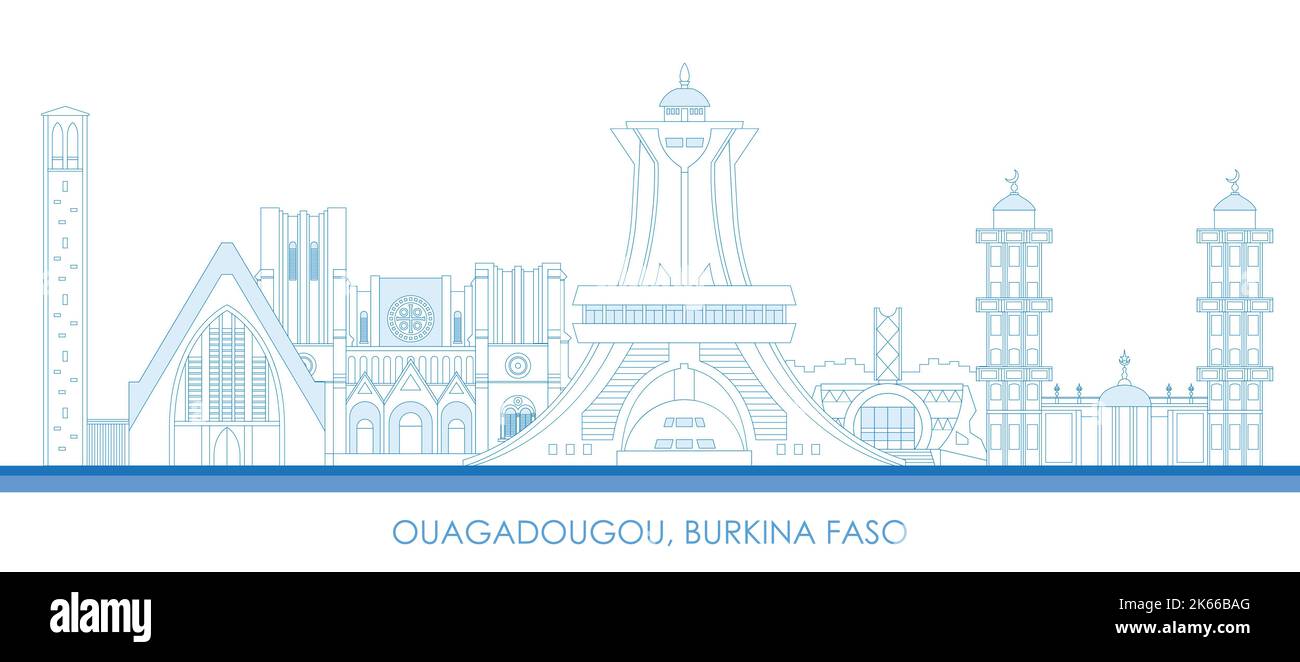 Outline Skyline panorama of city of Ouagadougou, Burkina Faso - vector illustration Stock Vector