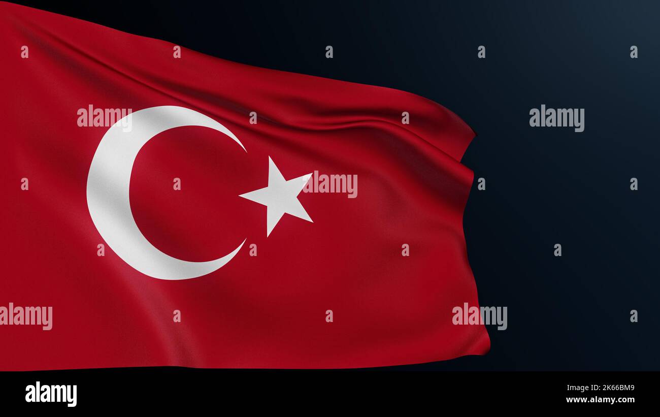 Turkey flag. Ankara sign. Transcontinental country. Red Turkish official national symbol of celebration of Republic Day, October 29. Realistic 3D illu Stock Photo