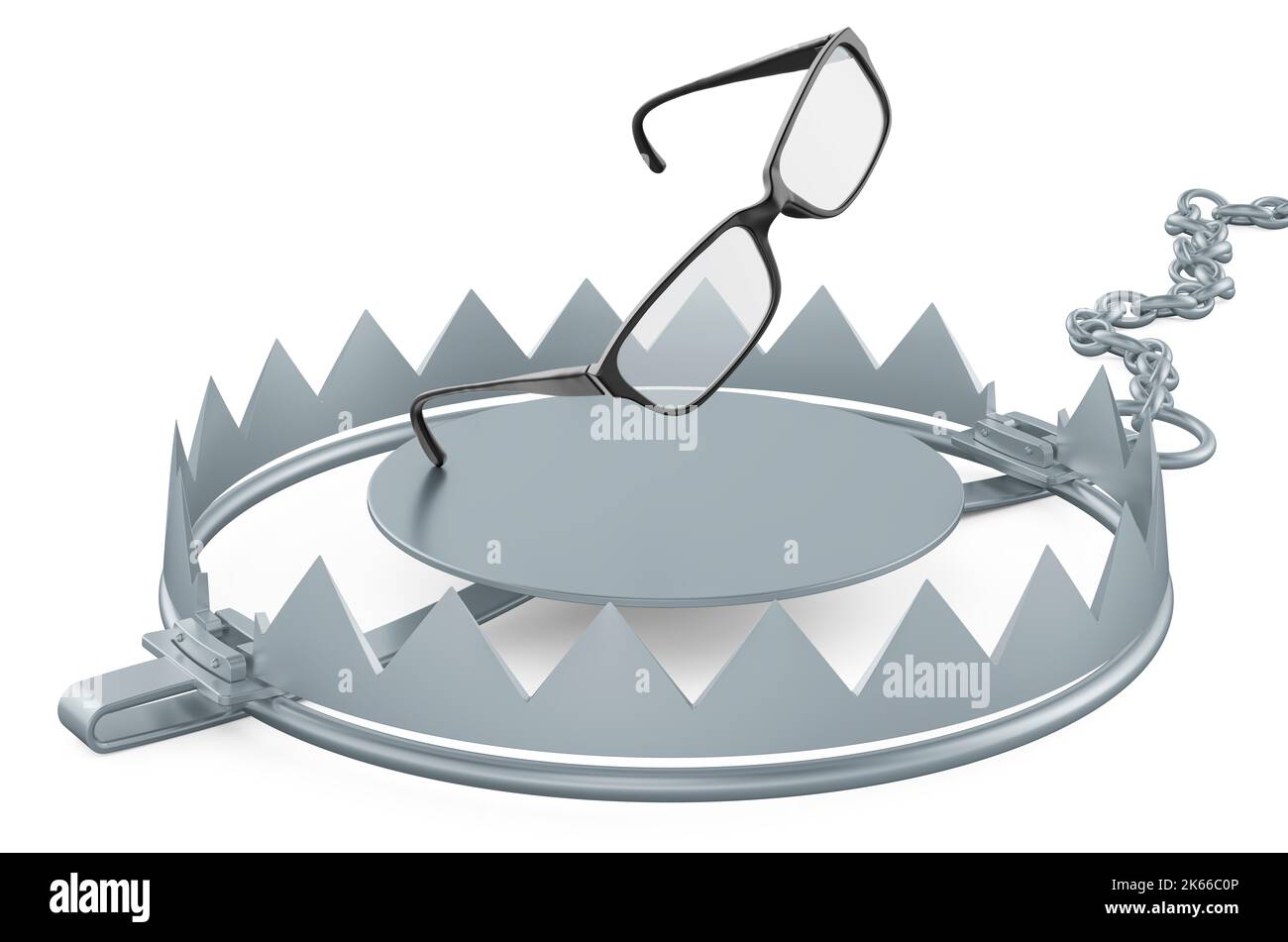 Bear trap with eyeglasses, 3D rendering isolated on white background ...