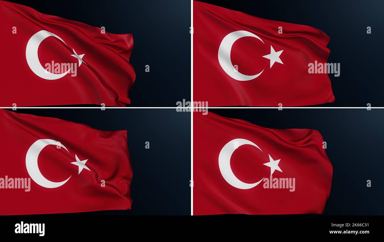 turkey flag red turkish national symbol set of 4 Stock Photo