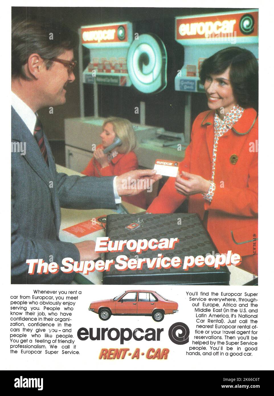 Europcar car rental car rental advertisement Europcar magazine advert 1970s 1980s Europcar rent a car Stock Photo