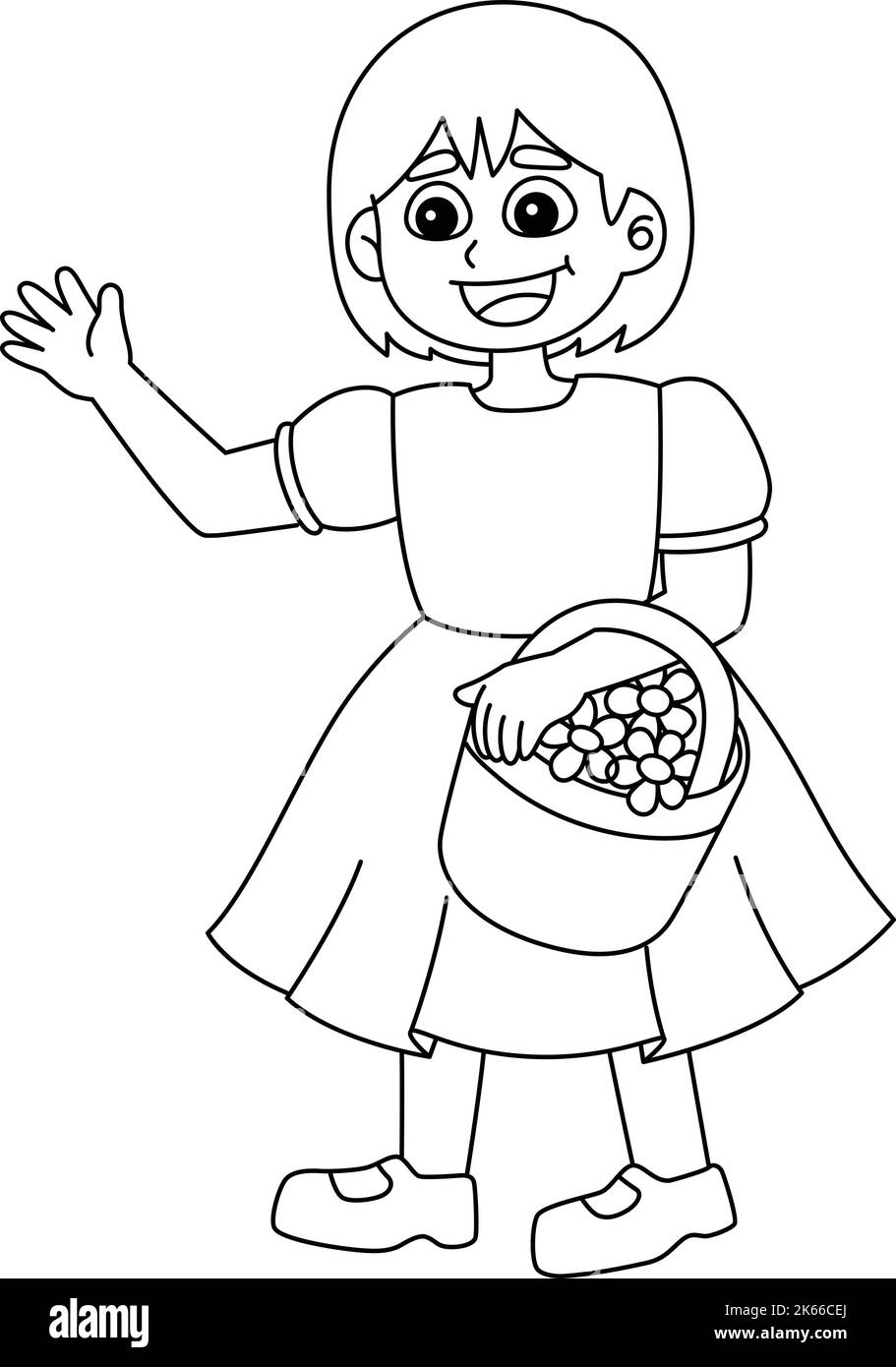 Wedding Flower Girl Isolated Coloring Page  Stock Vector