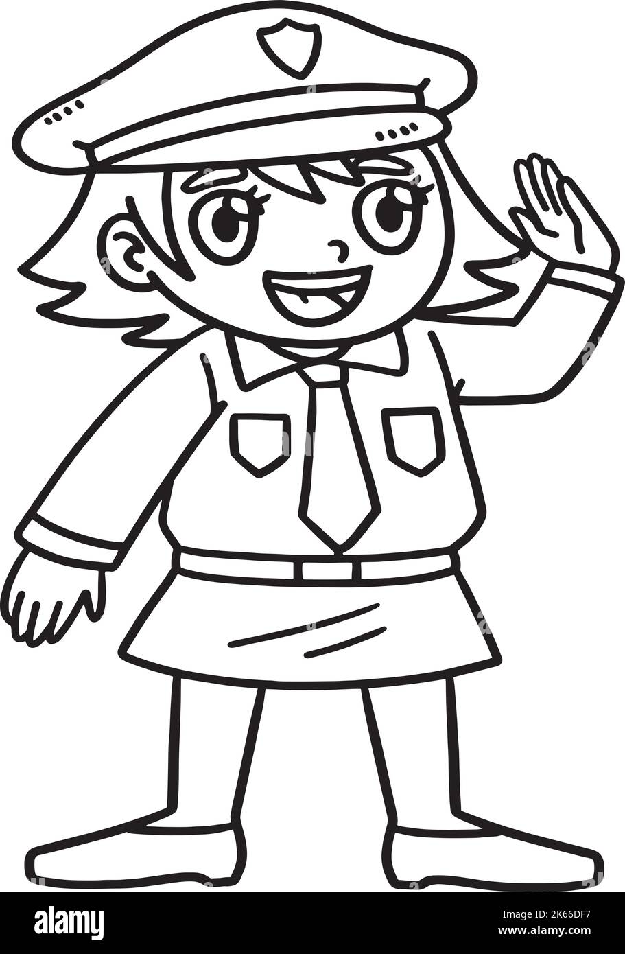 Policewoman Isolated Coloring Page for Kids Stock Vector