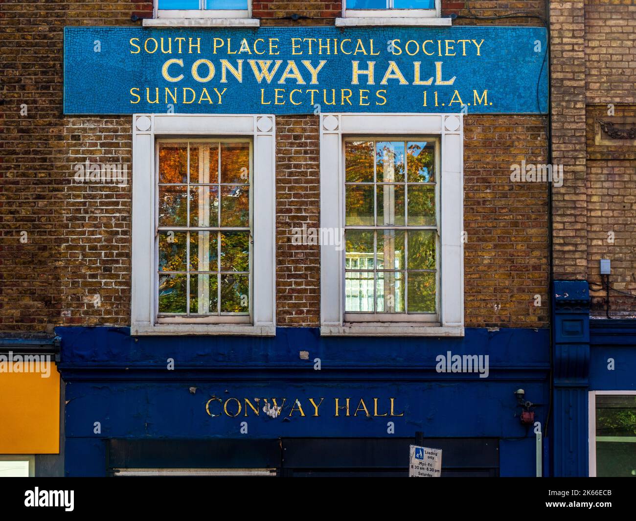 Conway Hall London Theobalds Road entrance, C. London. Conway Hall is owned by the charity Conway Hall Ethical Society and was first opened in 1929. Stock Photo