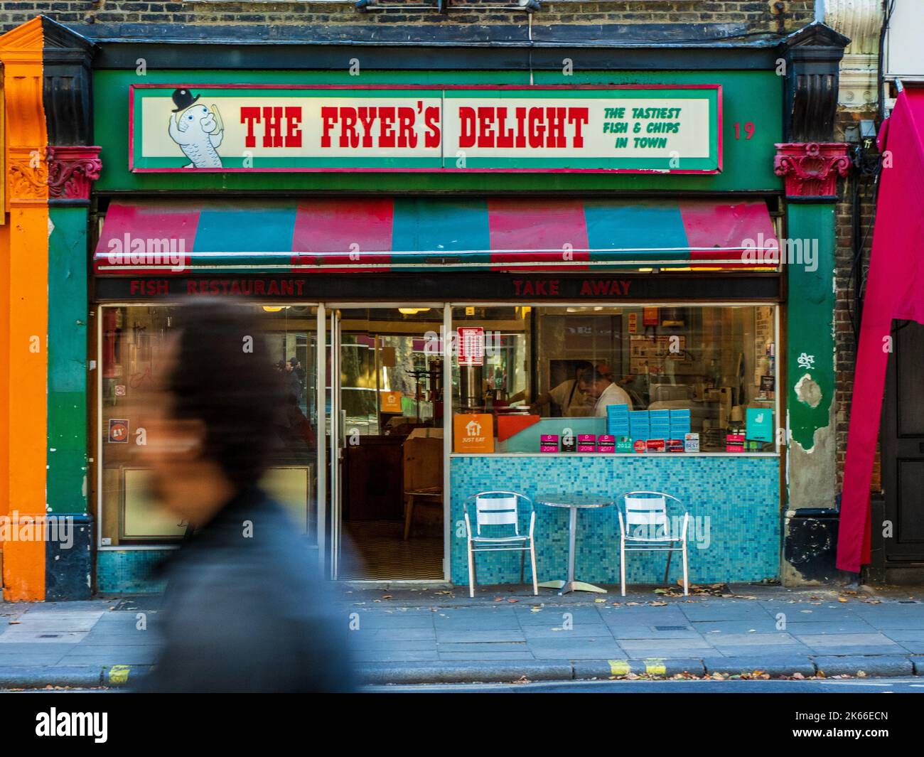 The Fryers Delight Fish and Chip Shop at 19 Theobalds Road, London. London fish and chip shop. Stock Photo