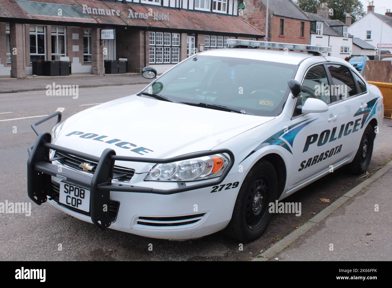 Sarasota police car parked on the road in Edzell Scotland 11-20-2022 Stock Photo
