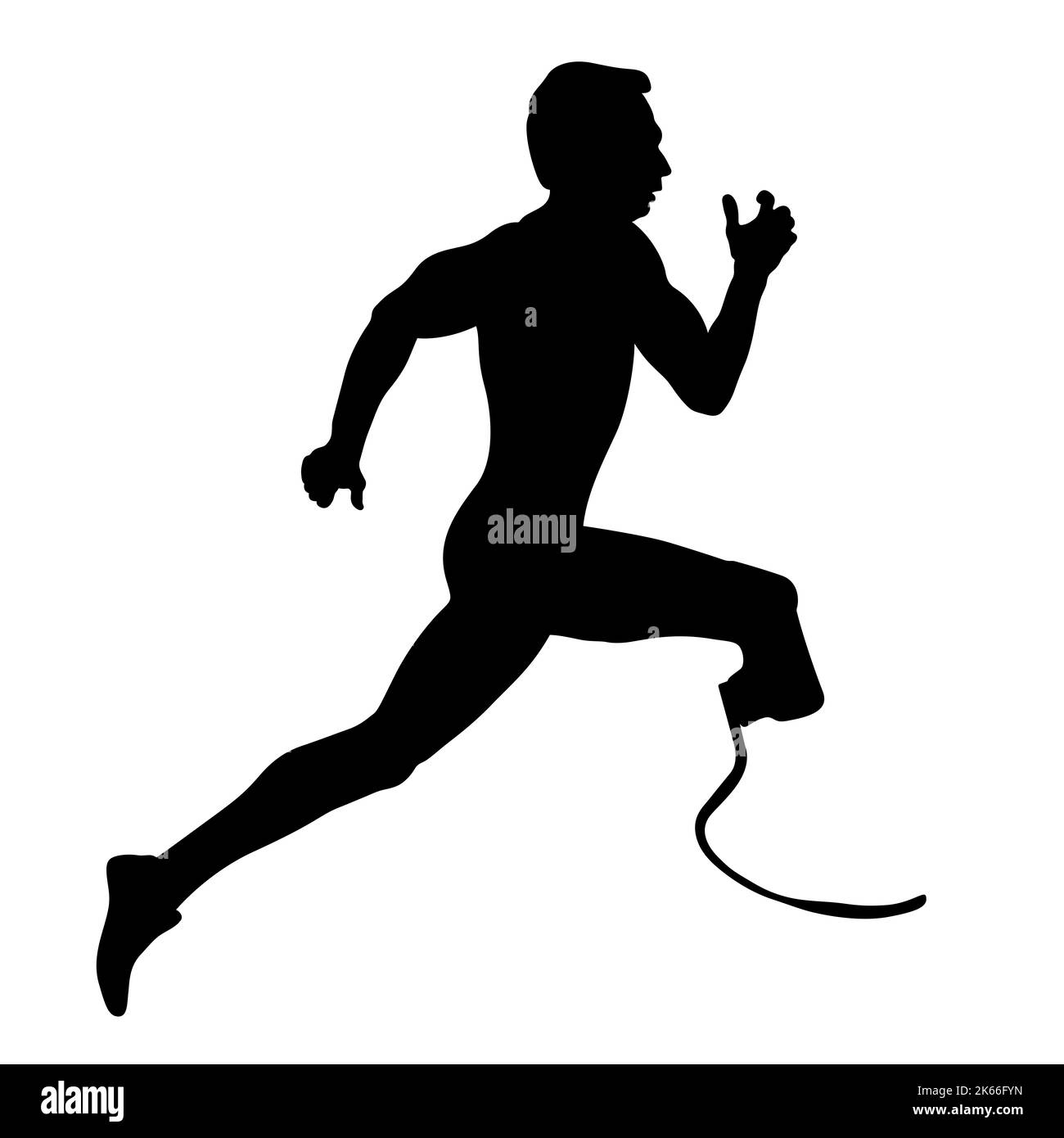 disabled athlete on prosthesis running black silhouette Stock Photo
