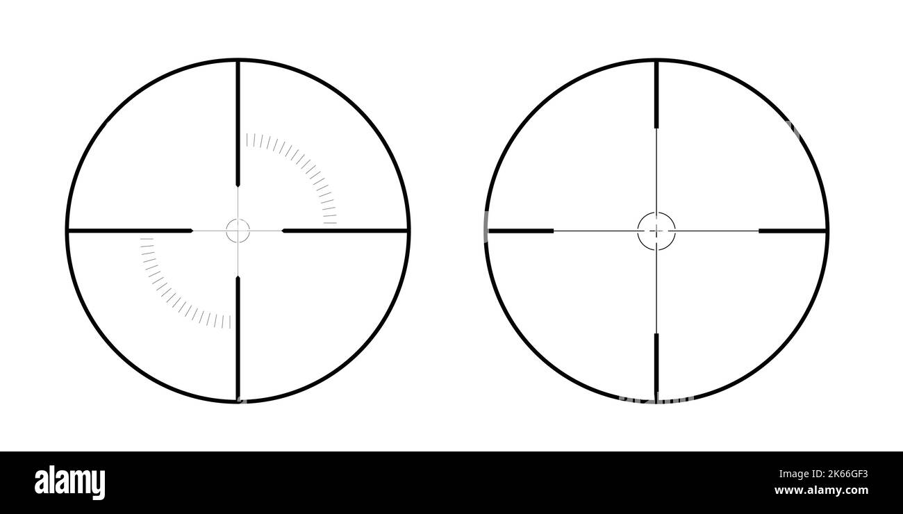 Reticle of sniper rifle or cross hair of circular shape, set of crosshairs on white background - vector Stock Vector