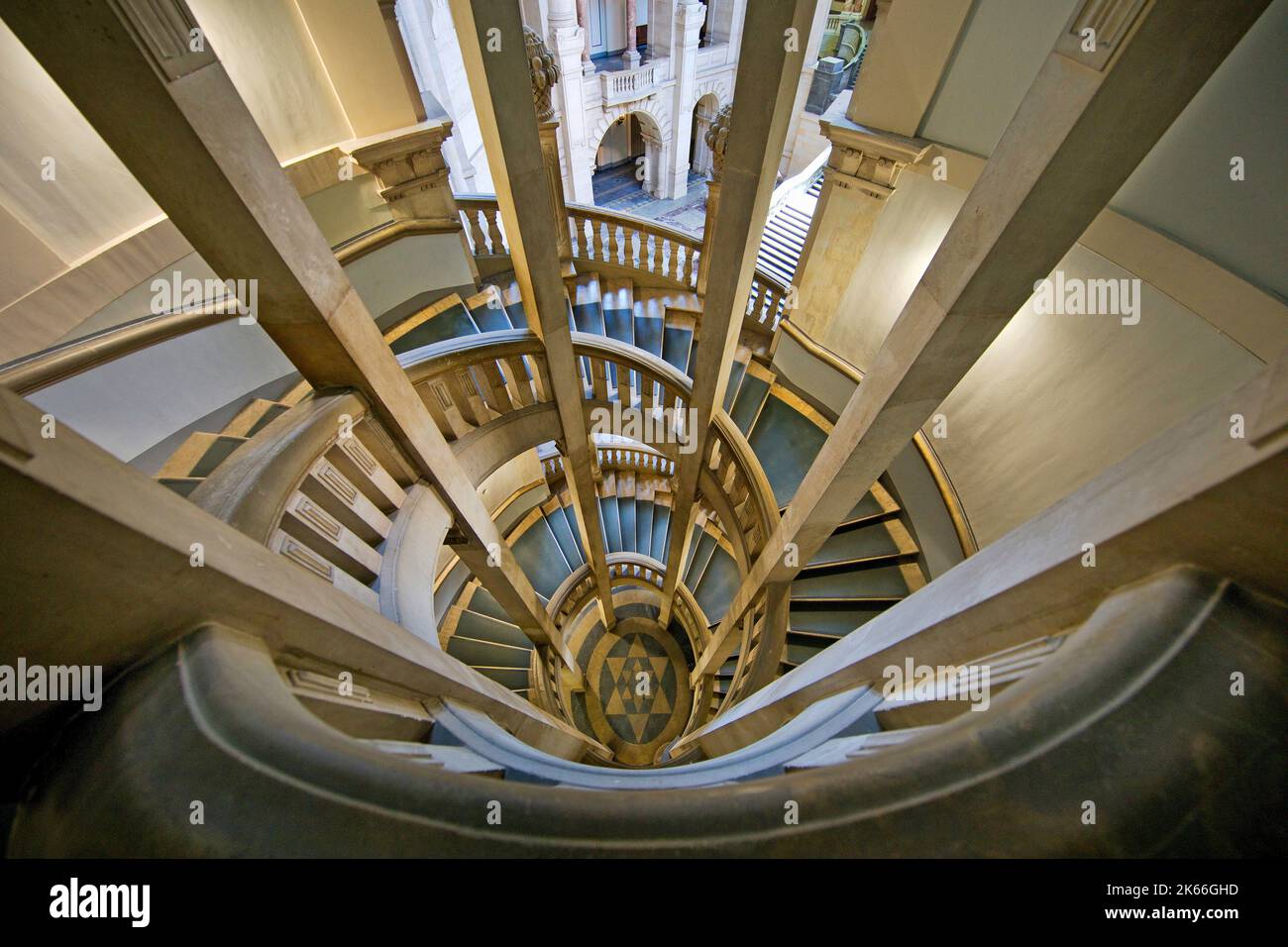 New Town Hall, interior view with spiral staircase, Germany, Lower Saxony, Hanover Stock Photo