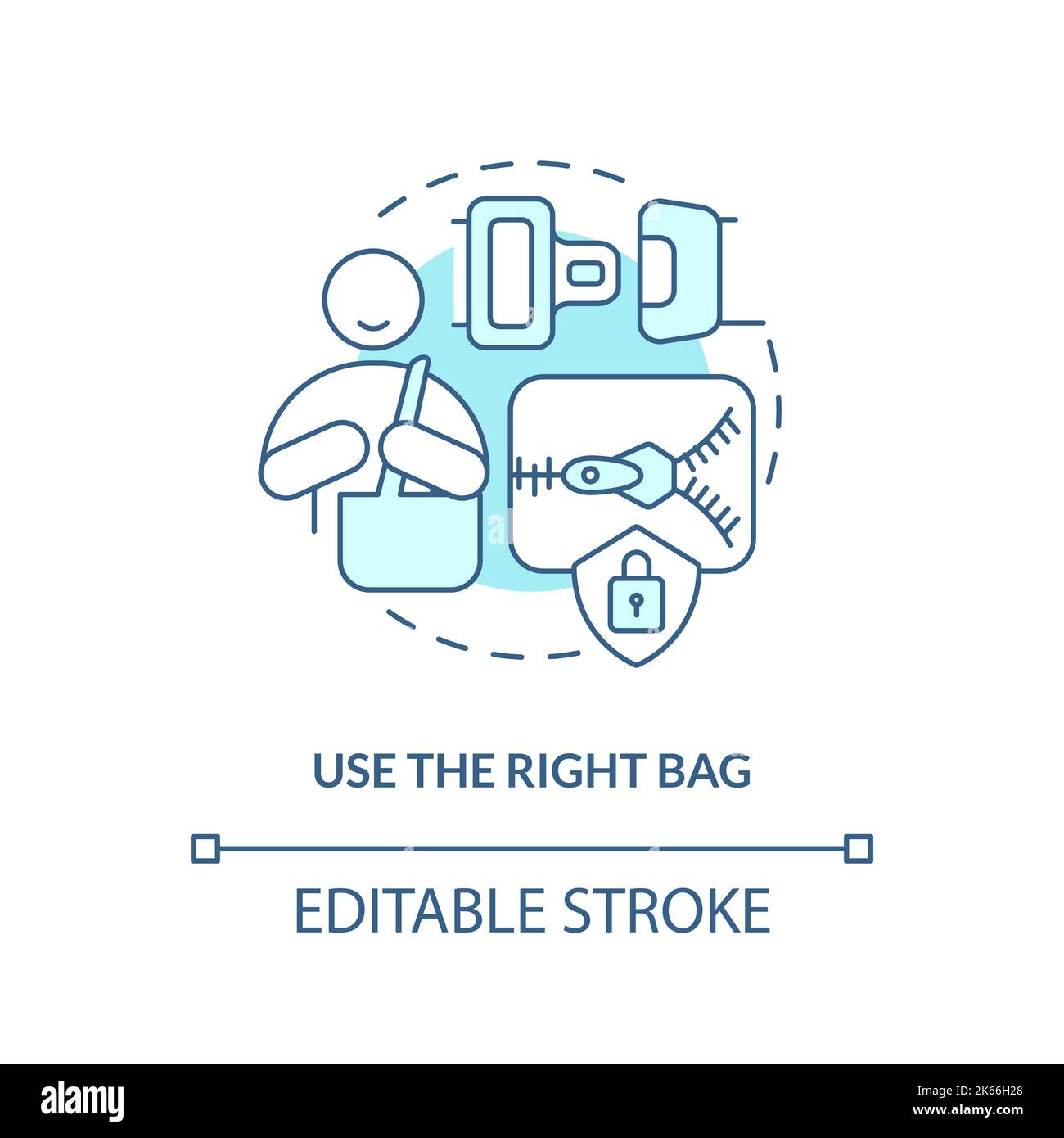 Use correct bag turquoise concept icon Stock Vector