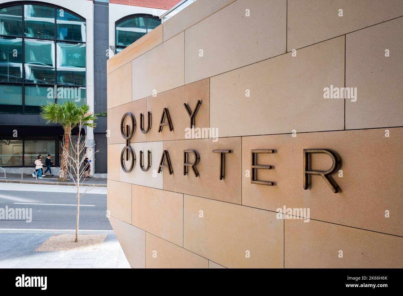 An exterior Quay Quarter welcome sign at one of the entrances to the ...