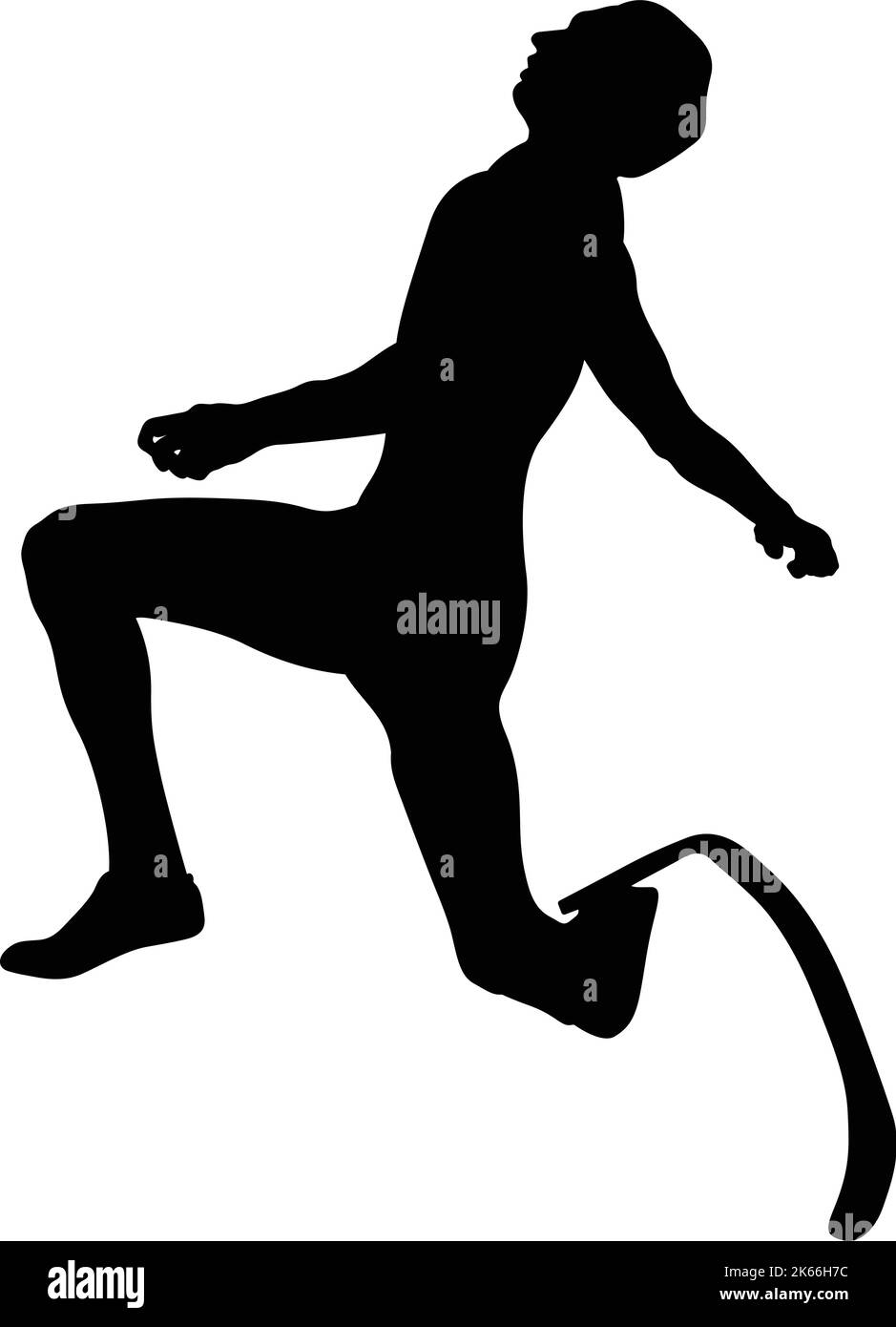 disabled athlete on prosthesis long jump black silhouette Stock Vector