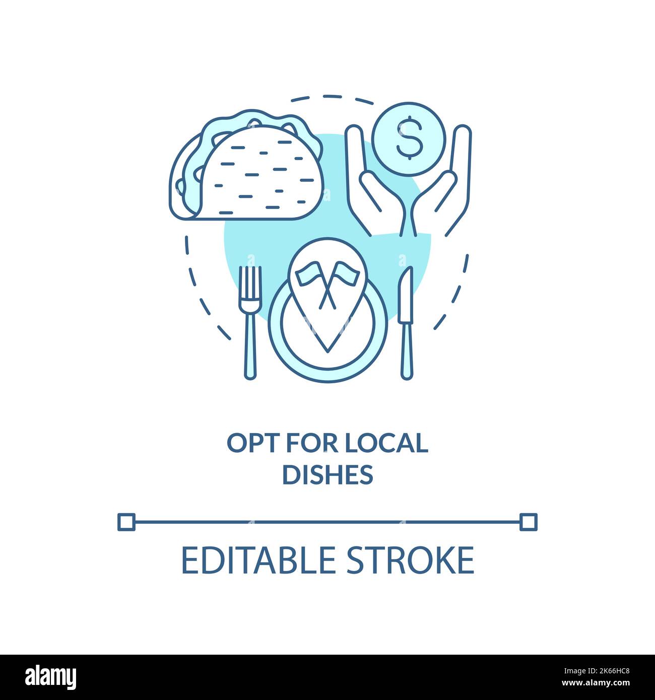 Opt for local dishes turquoise concept icon Stock Vector