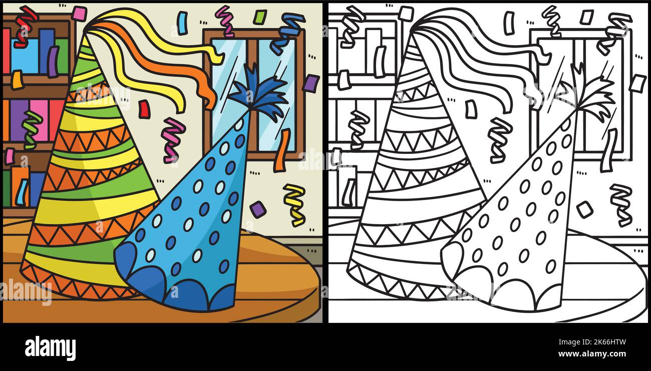 New Year Party Hat Coloring Page Illustration Stock Vector Image & Art ...