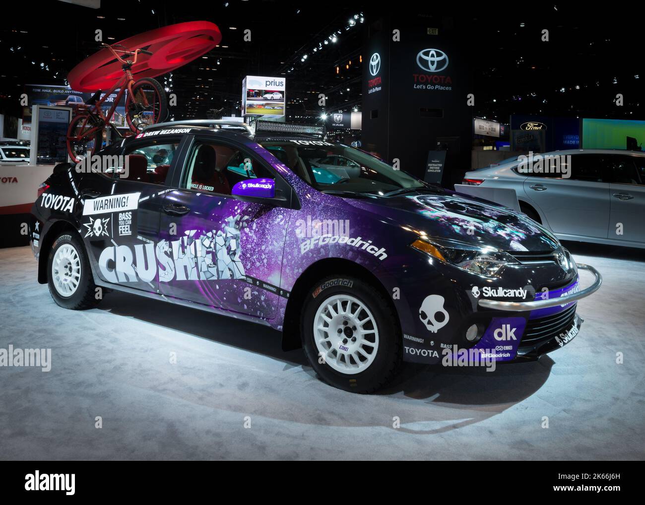 CHICAGO, IL/USA - FEBRUARY 6, 2014: A 2014 Toyota Dream Build Challenge Corolla car, Chicago Auto Show (CAS). Designer: BMX rider Drew Bezanzon Stock Photo