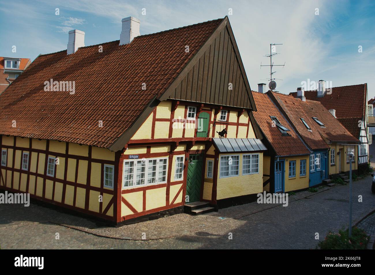 DENMARK September, 2022 Panorama of a street with old