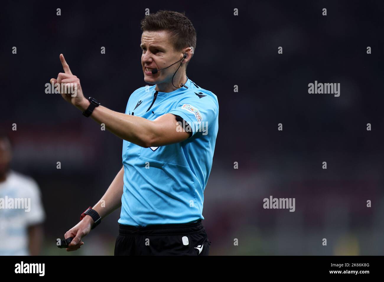 Daniel Siebert , official referee, gestures during the UEFA Champions