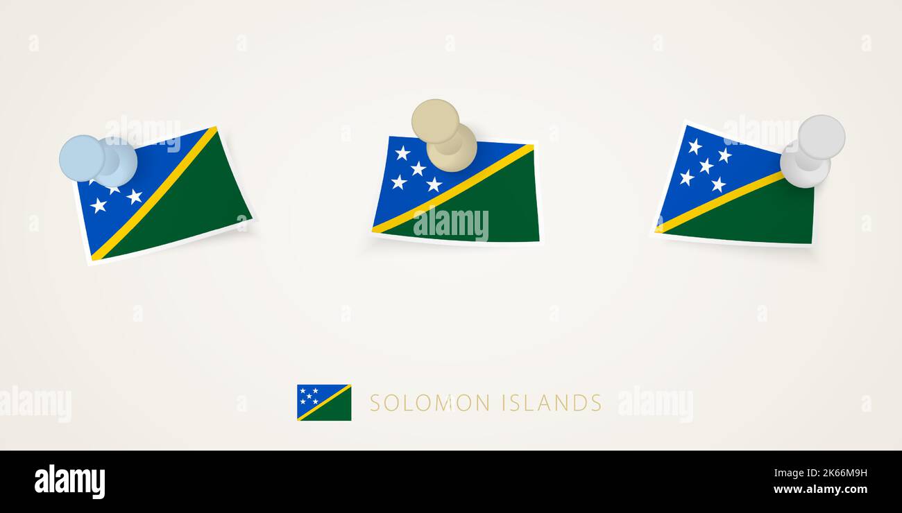 Pinned flag of Solomon Islands in different shapes with twisted corners