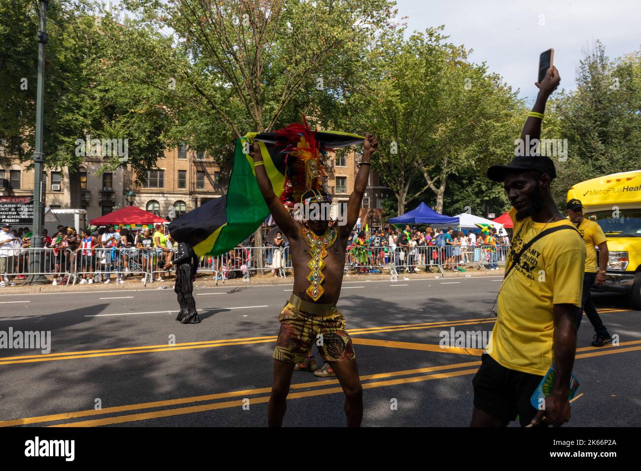 A crowd of people in the streets celebrating West Indian Labor Day Parade, 2022, in Brooklyn, NY Stock Photo