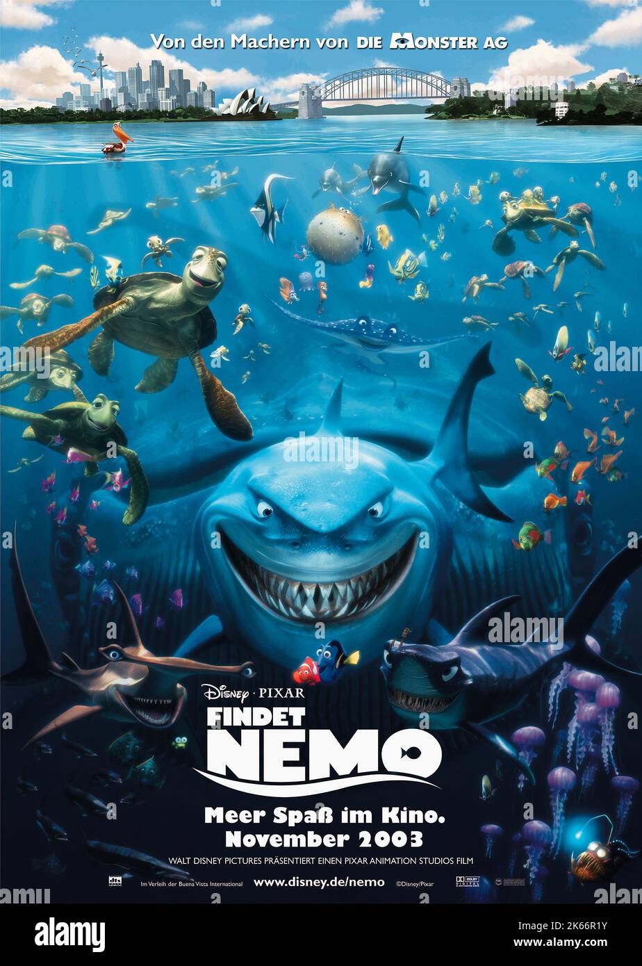 SQUIRT,CRUSH,BLOAT,RAY,ANCHOR,BRUCE,MARLIN,DORY,POSTER, FINDING NEMO, 2003 Stock Photo