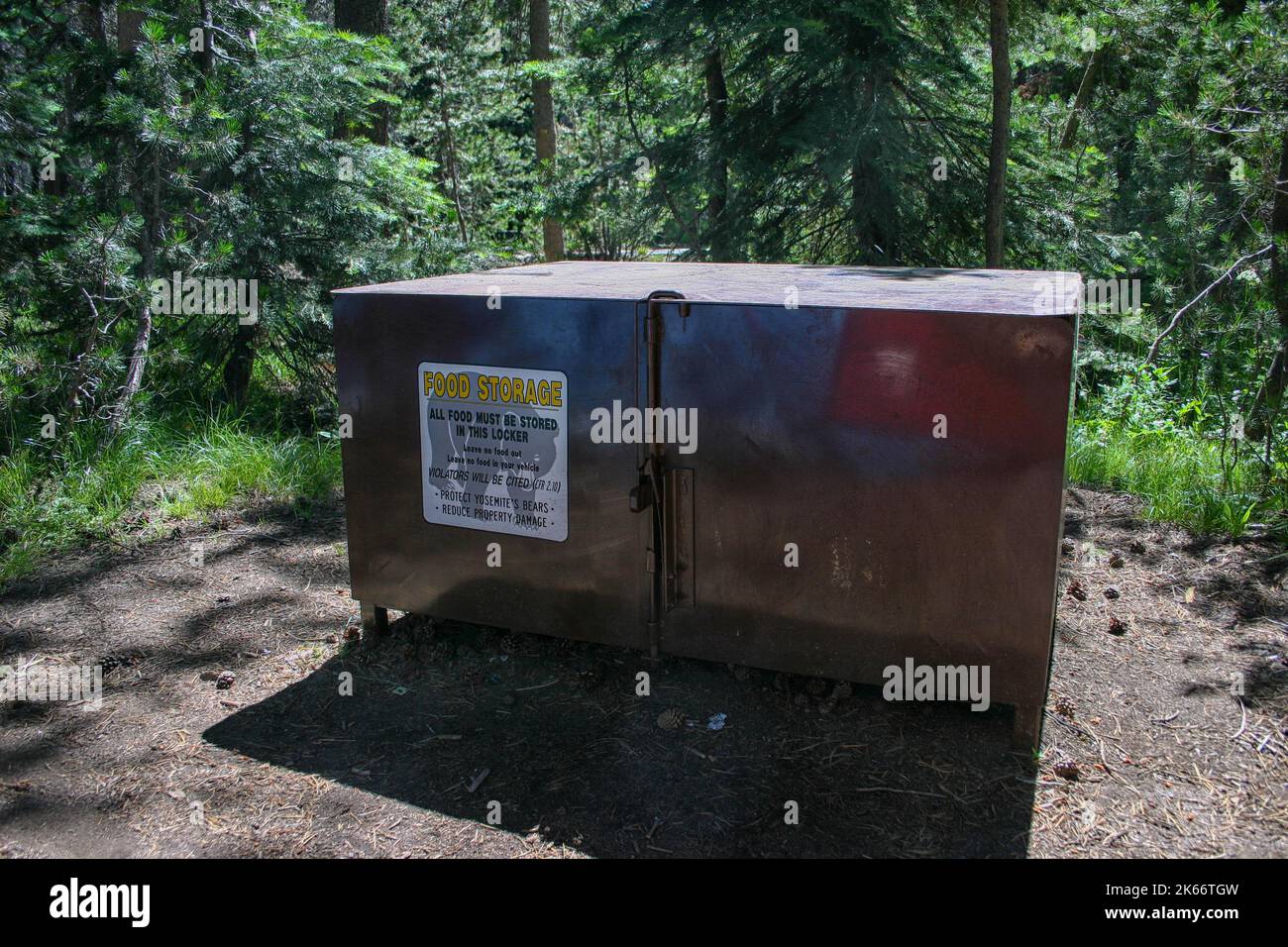 Food storage locker to protect food from bears at Yosemite camp site