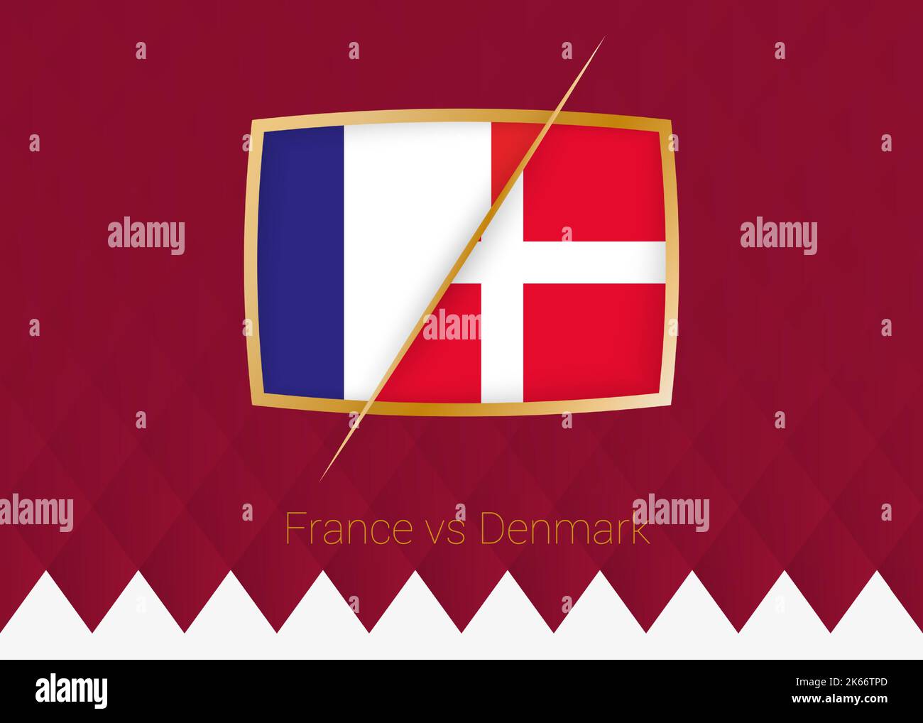 France vs Denmark, group stage icon of football competition on burgundy