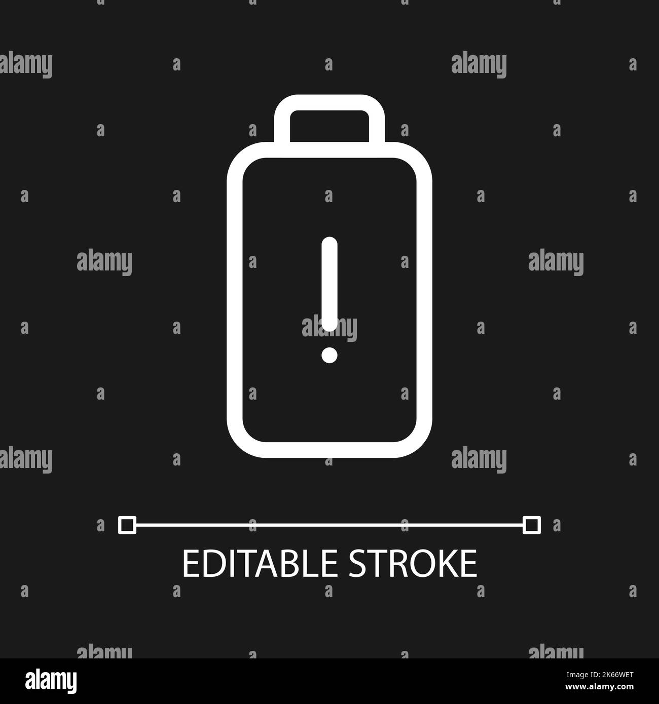 Low battery level pixel perfect white linear ui icon for dark theme