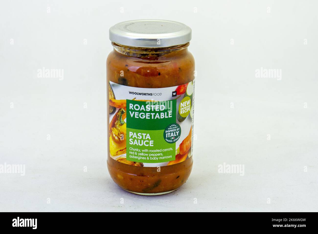 Johannesburg, South Africa a bottle of Woolworths Food roasted vegetable pasta sauce isolated