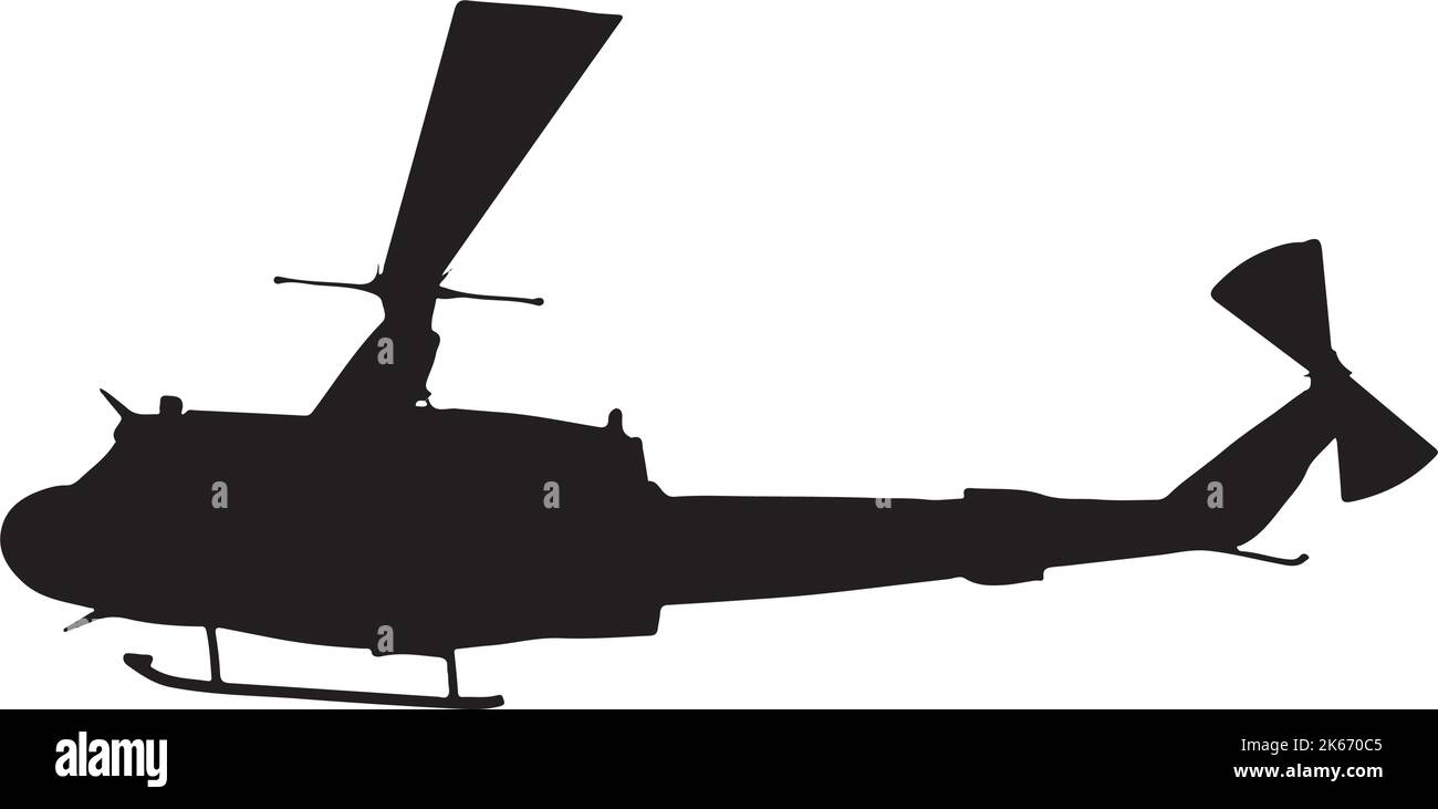Helicopter Huey UH-1 Black  and White logo , silhouette for any art printing purpose. Stock Vector